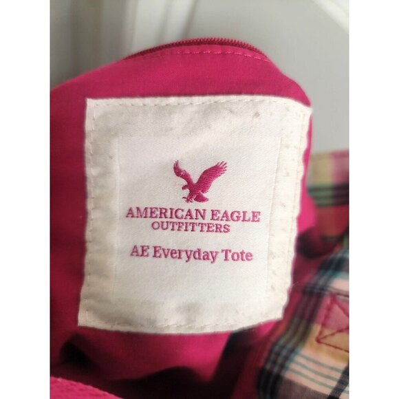 Vintage American Eagle Pink Plaid Canvas Tote Bag With 7 Patch - Picture 8 of 8